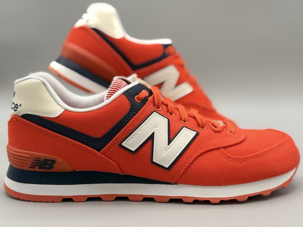 New Balance 574 Shoes Mens Orange White Low Top Running Sneakers Lifestyle 9.5
